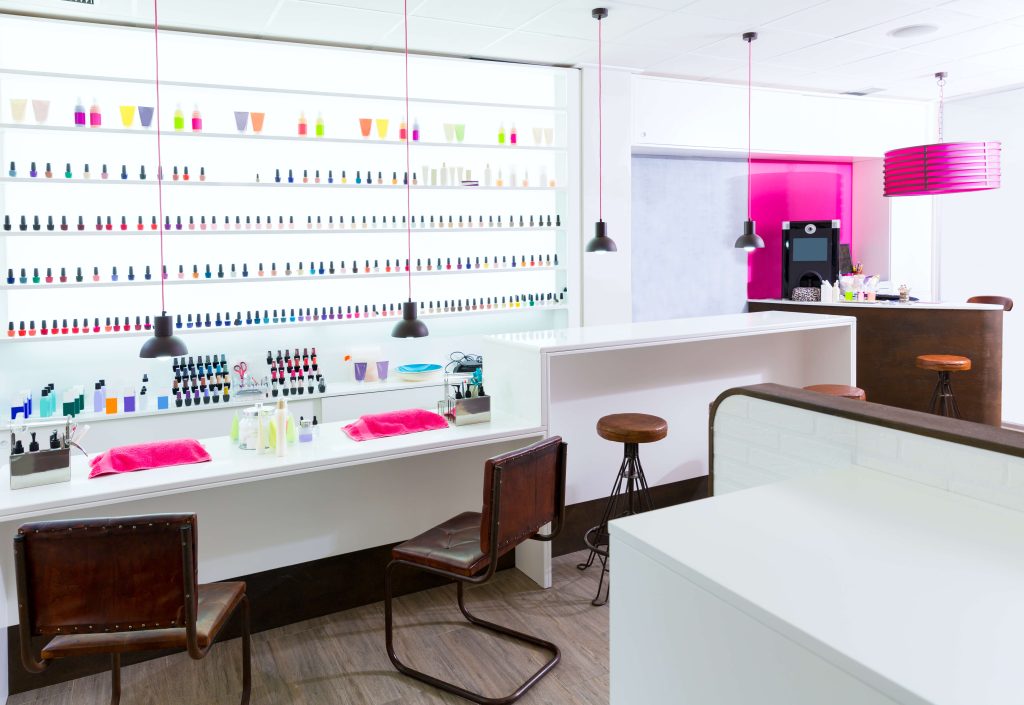 cosmetic units in a nail salon