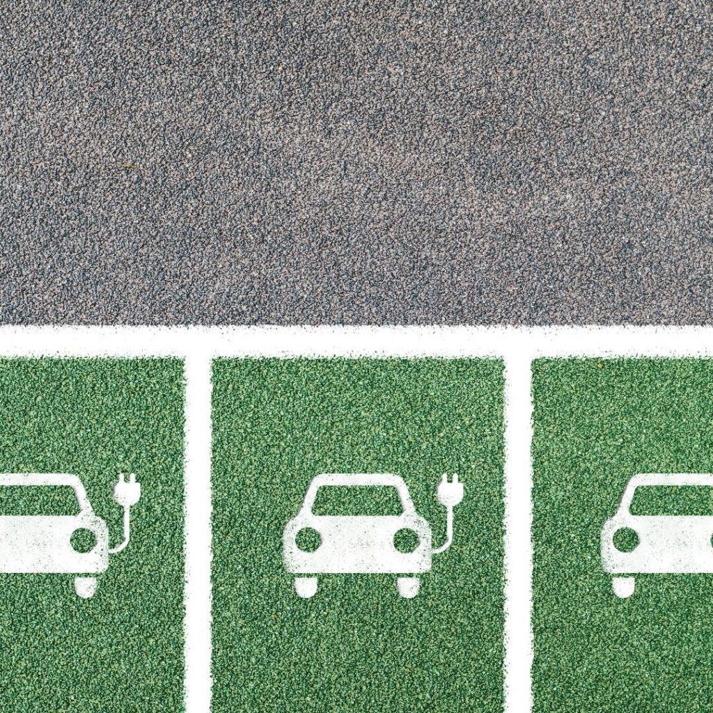 Birds-eye-view of EV charging spaces