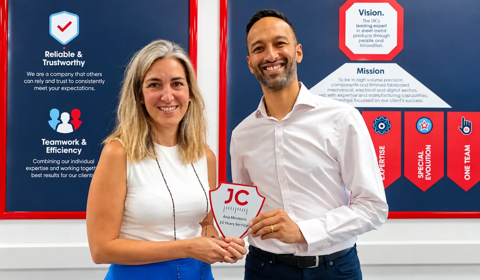 Ana Montero celebrating 10 years of service at JC Metalworks